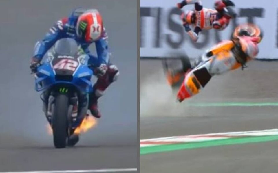 marc marquez kecelakaan dan motor Alex terbakar di sirkuit Mandalika