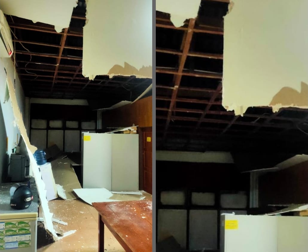 kerusakan ringan pada gedung Laboratorium Pertanian Universitas Halu Oleo Kendari